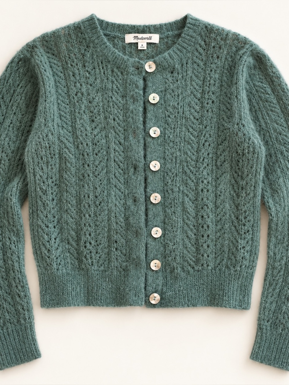Madewell Green Alpaca Blend Pointelle Cardigan Sweater Size Small